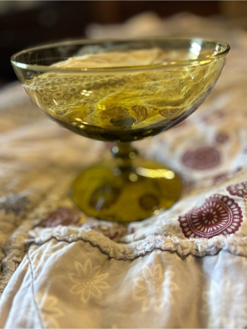 Vintage Olive Green Glass Compote Bowl
